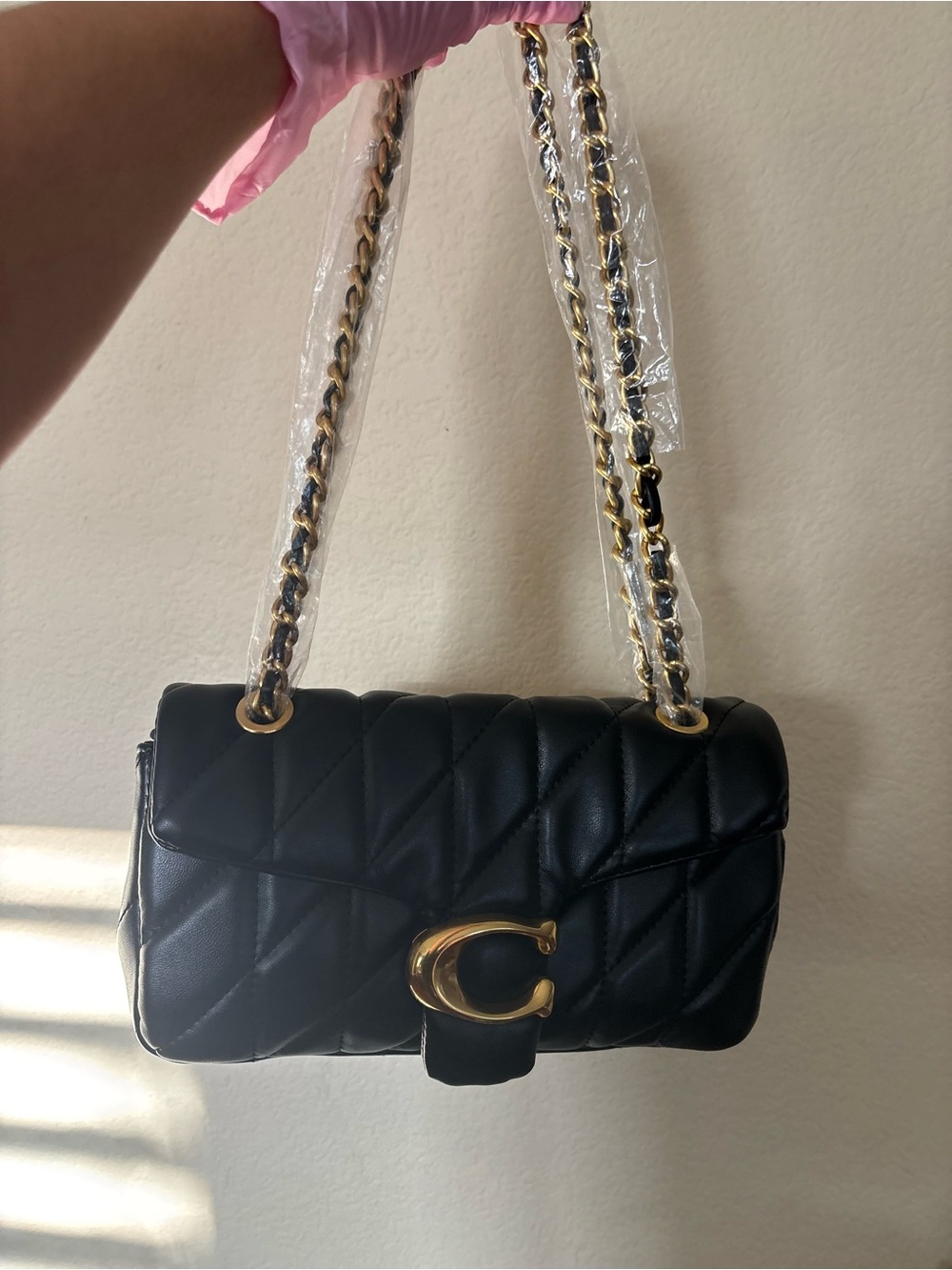 Coach Black Quilted Shoulder Bag with Gold Chain & C Accent tabby 26